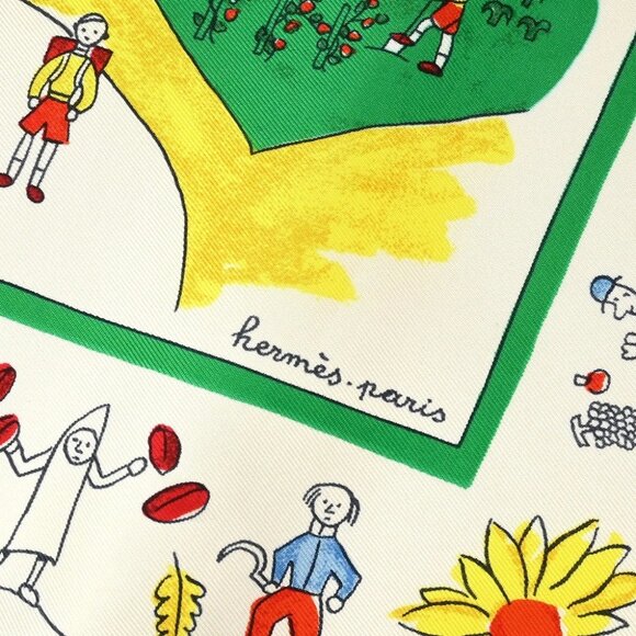 Hermes Scarf Carre 40 Retour a la Terre White Small Good 166349 - Picture 2 of 4